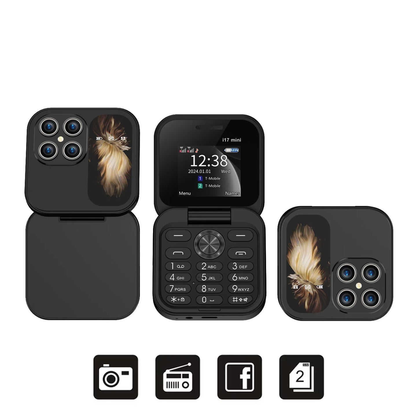 SERVO i17 Mini Flip Phone – 2G GSM, Dual SIM, 1.77" Screen, Magic Voice, Compact Foldable Design
