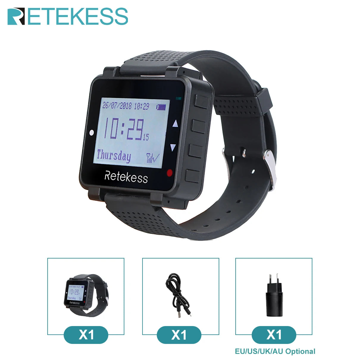 Retekess Wireless Waiter Pager Calling System T128 Watch Receiver Customer Service 433.92MHz For Hookah Restaurant Cafe Bar Club