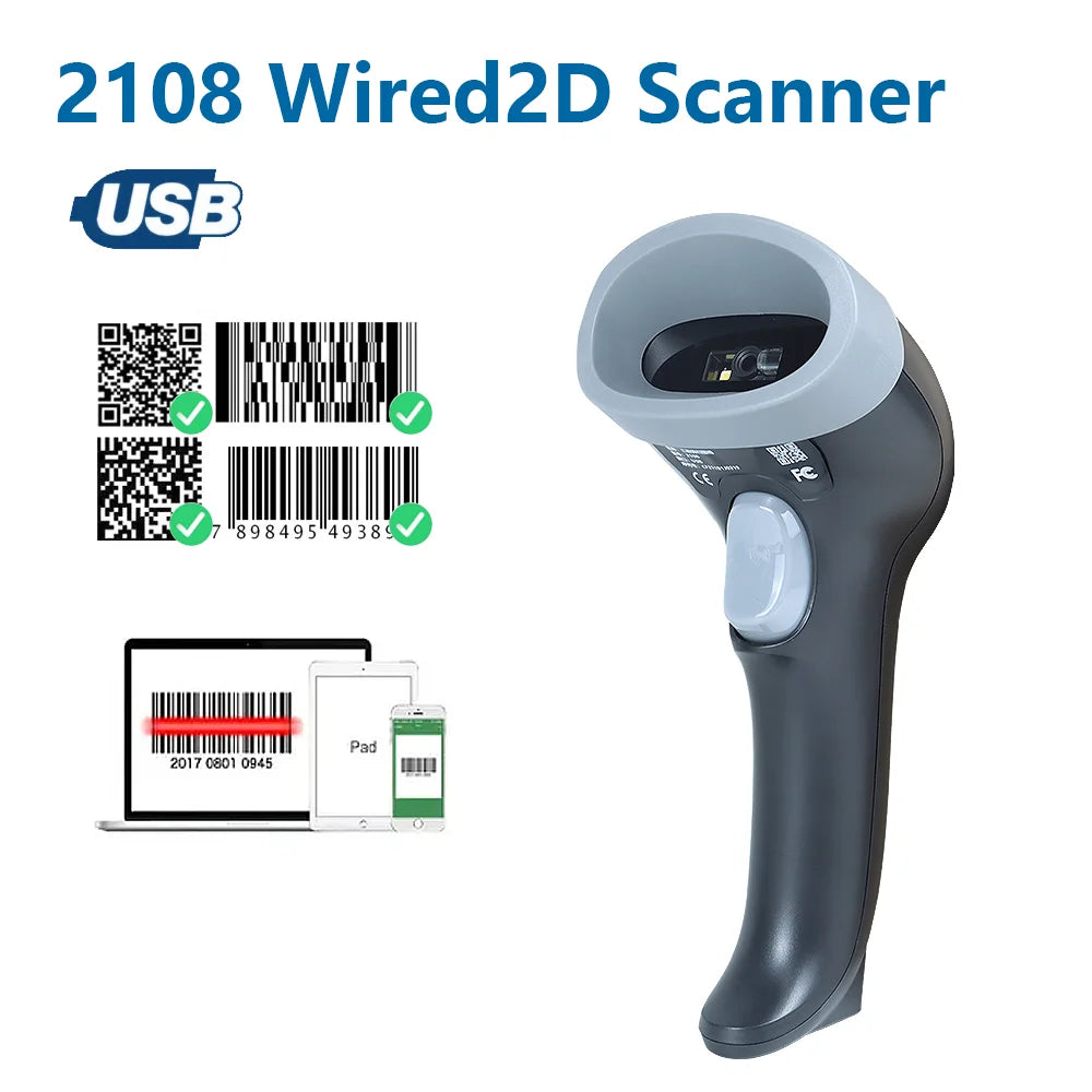 Barcode Scanner 1680SW Wireless/1922 Bluetooth Reader Image QR PDF417 Data Matrix Code Bar Gun RS232 Bluetooth
