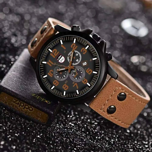 4PCS/Set  Men Sports Calendar Watches Casual Leather Strap Male's Quartz Watch Bracelets Set Reloj Hombre（Without Box）