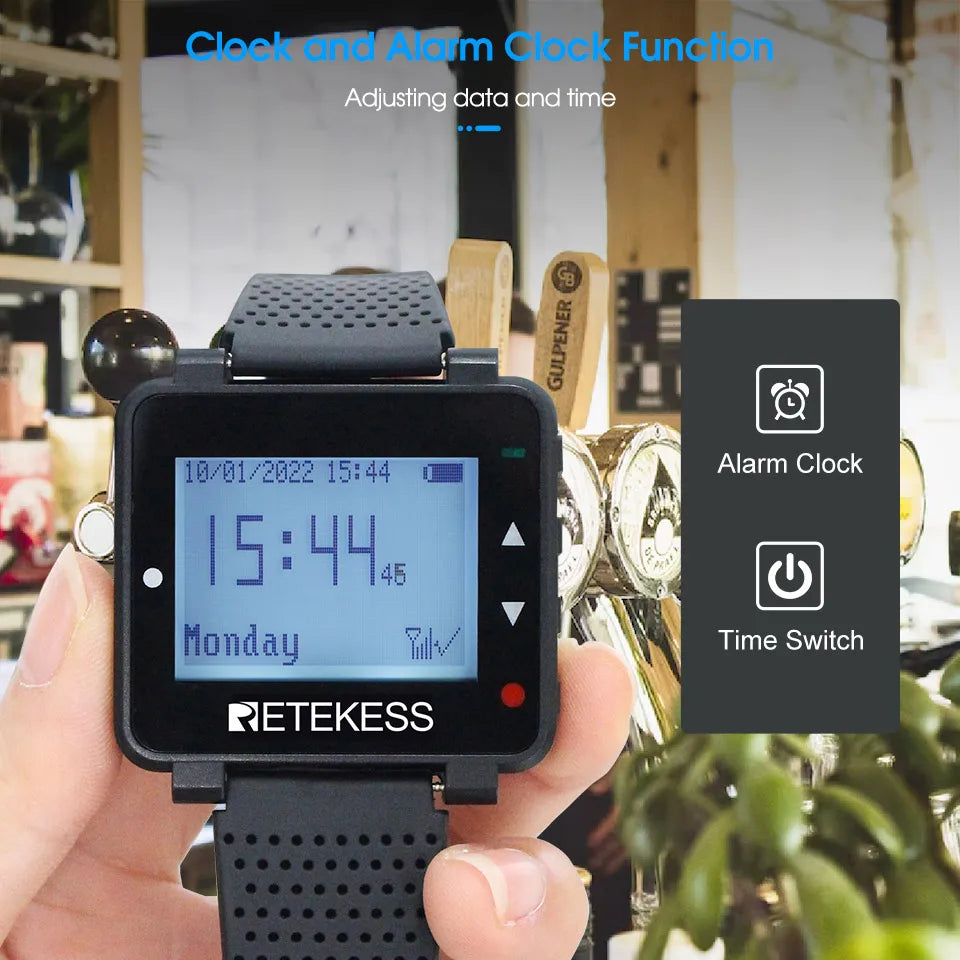 Retekess Wireless Waiter Pager Calling System T128 Watch Receiver Customer Service 433.92MHz For Hookah Restaurant Cafe Bar Club