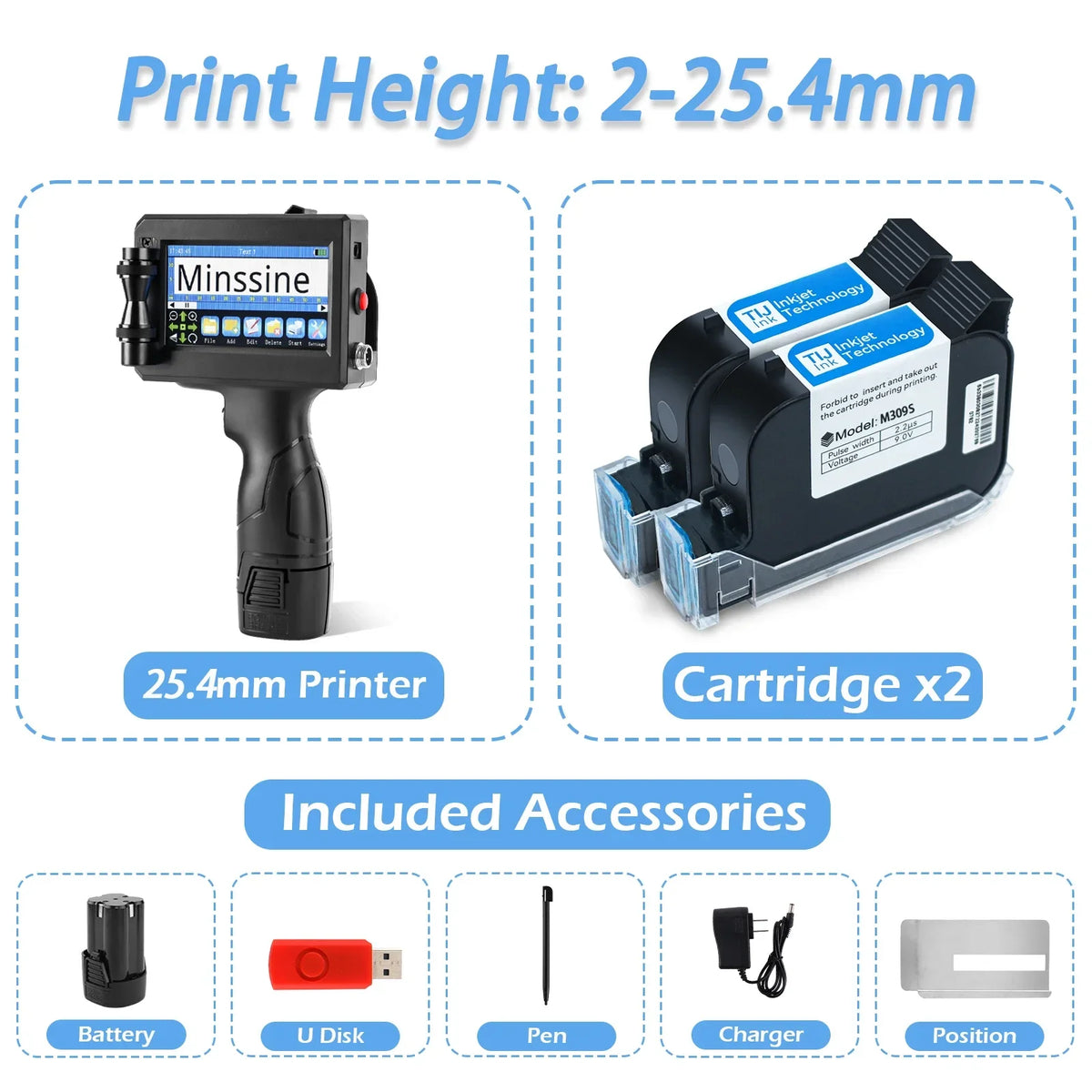 12.7/25.4mm Handheld Inkjet Printer for QR Barcode Batch Date Number Logo Expiry Date Coding Machine Non-encrypted 25 Languages