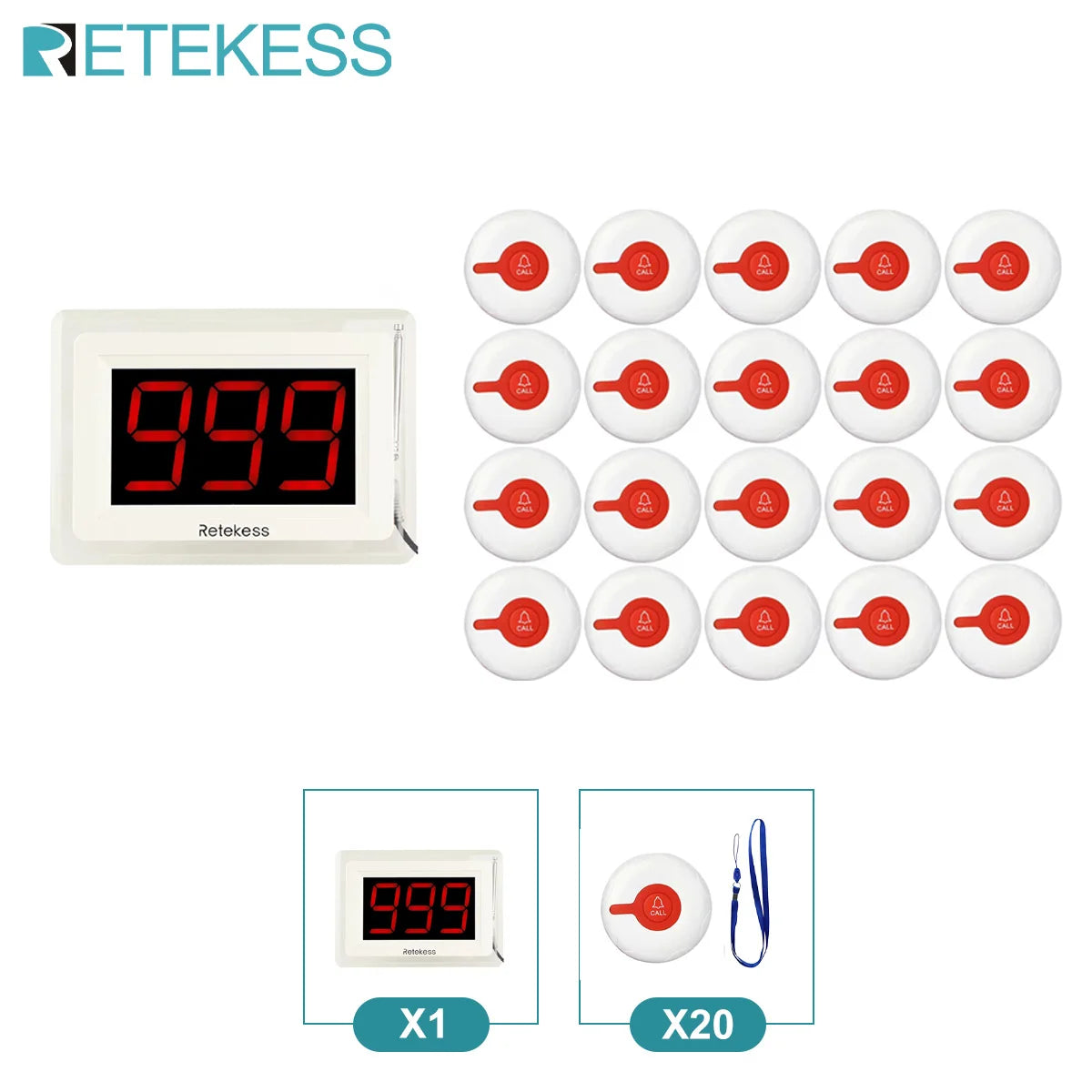 Retekess Caregiver Pager Wireless Calling System T114 Screen TD113 Watch Alert SOS Call Buttons for Clinic Hospital Nurses Home