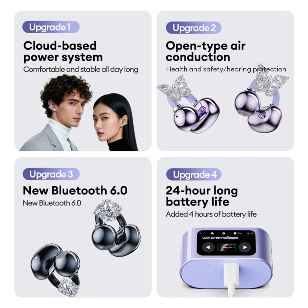 Lenovo RS105 Ear Clip Wireless Earphones with LCD Touchscreen and Bluetooth 6.0