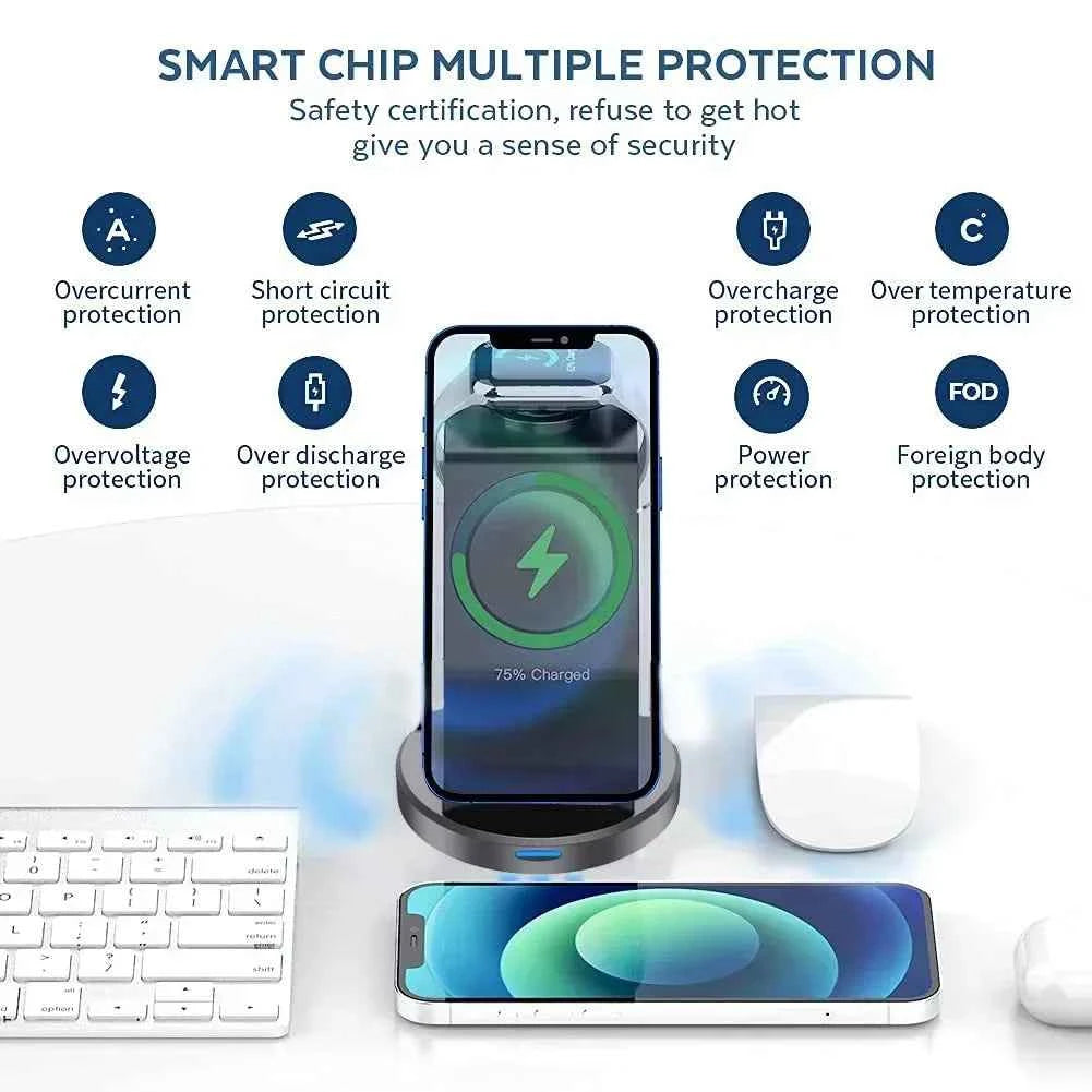 3-in-1 Magnetic Wireless Charging Station for iPhone, Apple Watch & AirPods