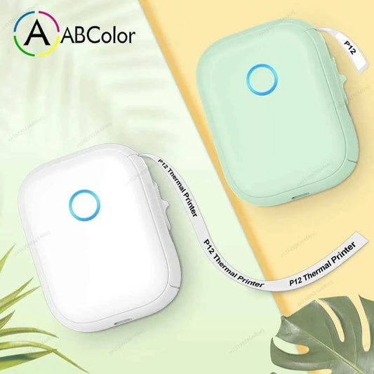 Thermal Label Printer P12 Mini Portable Label Maker Wireless Bluetooth Handheld Continuous Label Machine or 2PK P12 Label Paper