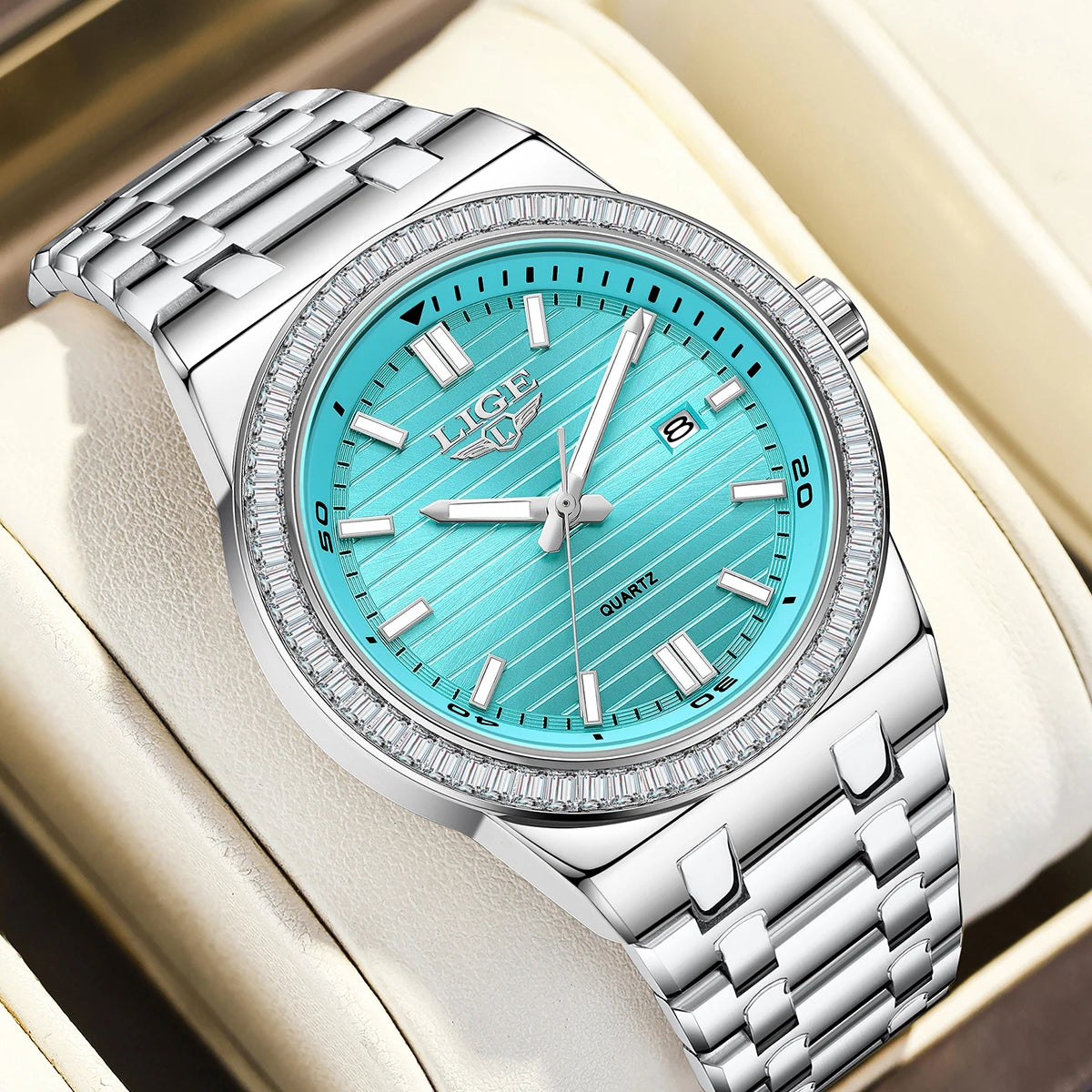 LIGE 2026 new simple men's watch fashion stainless steel Top luxury clock calendar luminous waterproof watches for men reloj+BOX