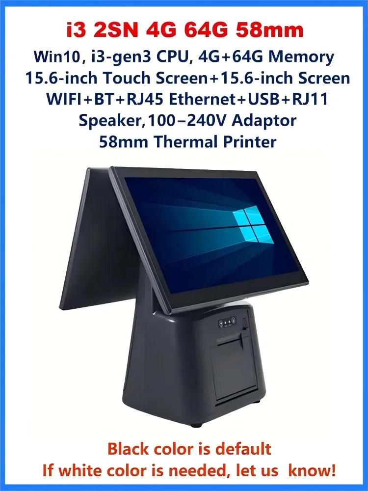 15.6 Inch Touch Screen POS Terminal Cash Register with 58/80mm Thermal Printer All in One POS System for Restaurant Supermarket