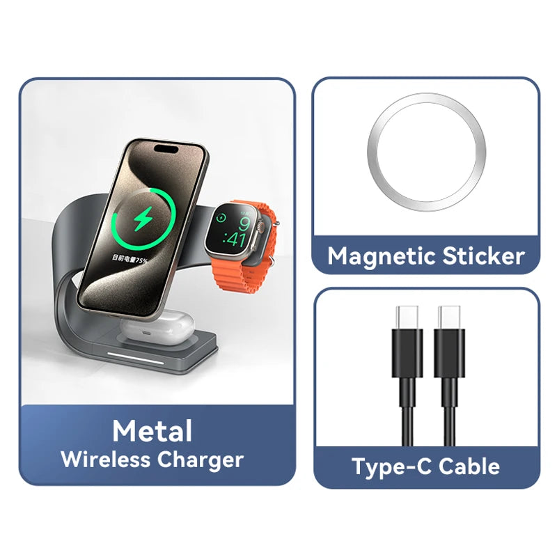 4-in-1 Magnetic 15W Wireless Fast Charging Station for iPhone, AirPods and Apple Watch