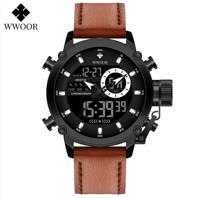 WWOOR Fashion Watches For Men Luxury Business Digital Wristwatch Military Sports Quartz Male Watch Waterproof Clock Montre Homme