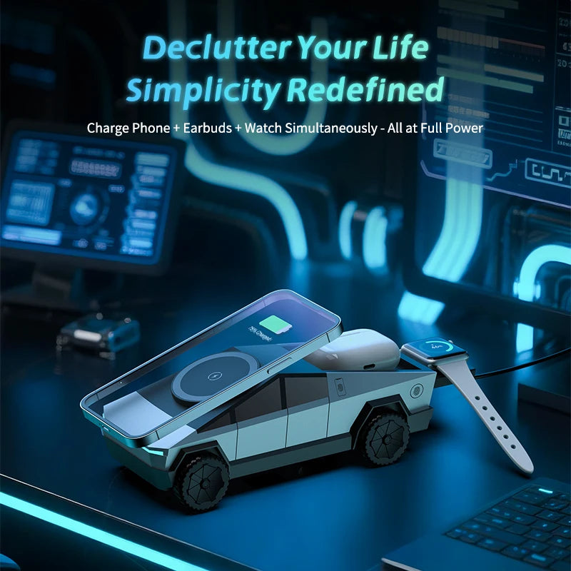 3-in-1 Motorized Rotating Magnetic Wireless Car Charger