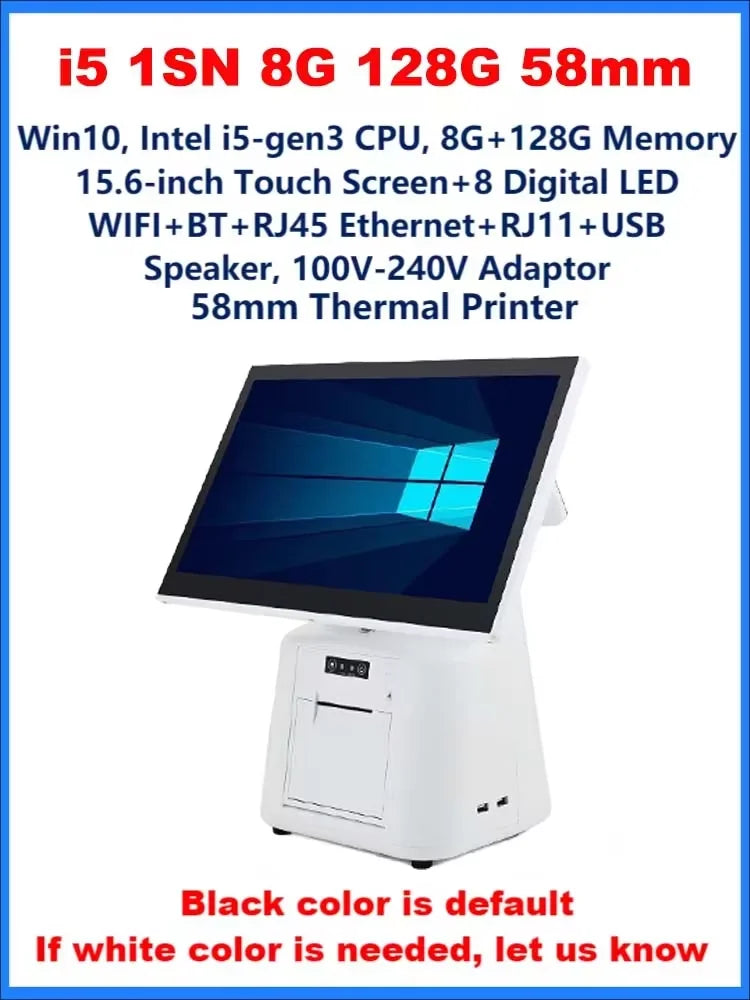 15.6 Inch Touch Screen POS Terminal Cash Register with 58/80mm Thermal Printer All in One POS System for Restaurant Supermarket