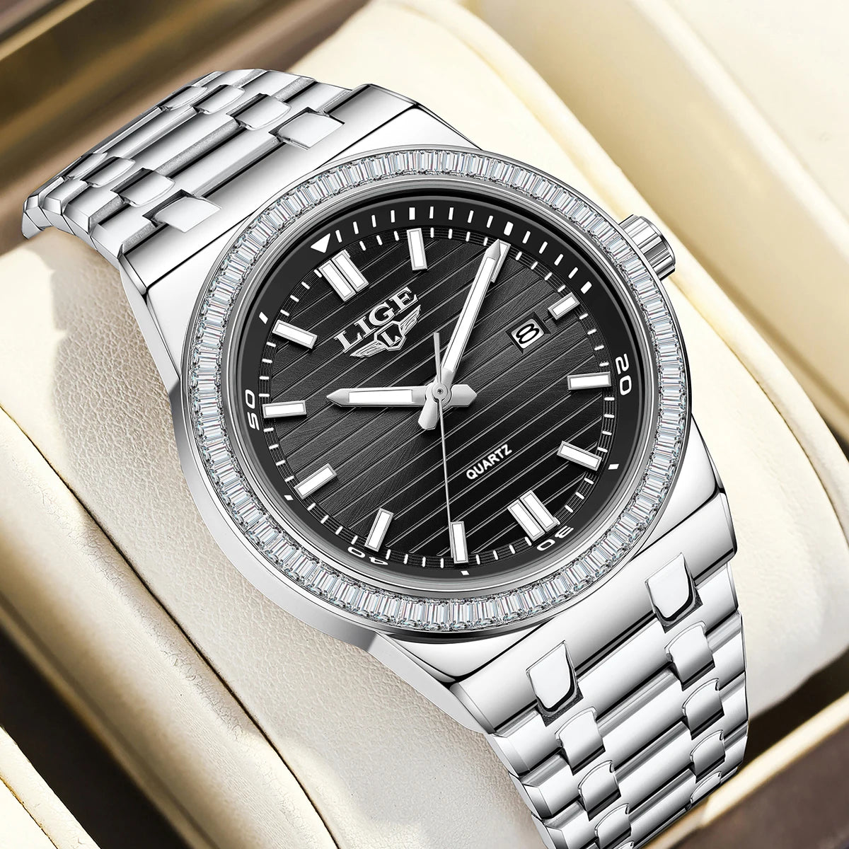 LIGE 2026 new simple men's watch fashion stainless steel Top luxury clock calendar luminous waterproof watches for men reloj+BOX