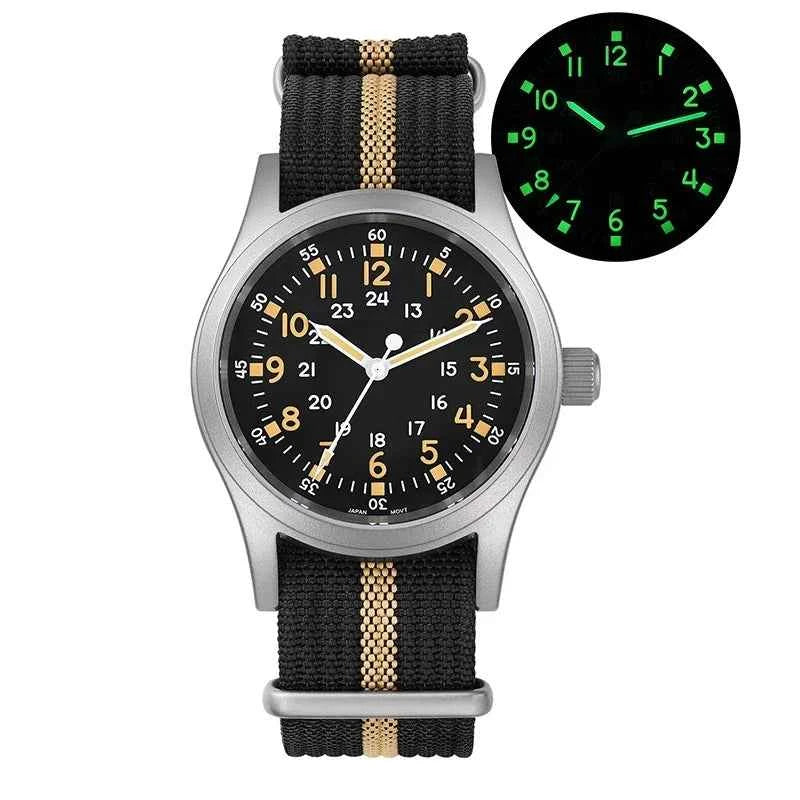 Militado ML05 Vintage Quartz Watch 38mm Watches VH31 Movement Watches Domed Sapphire Crystal With High Clear AR Coating Luminous