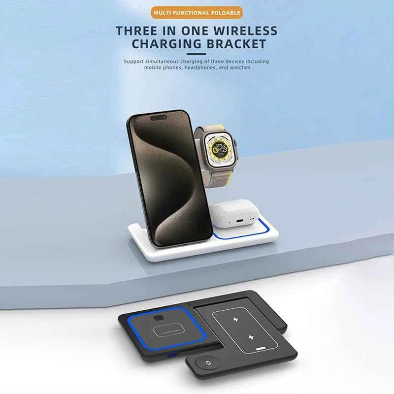 15W Foldable 3-in-1 Magnetic Wireless Charging Station for iPhone and Apple Watch
