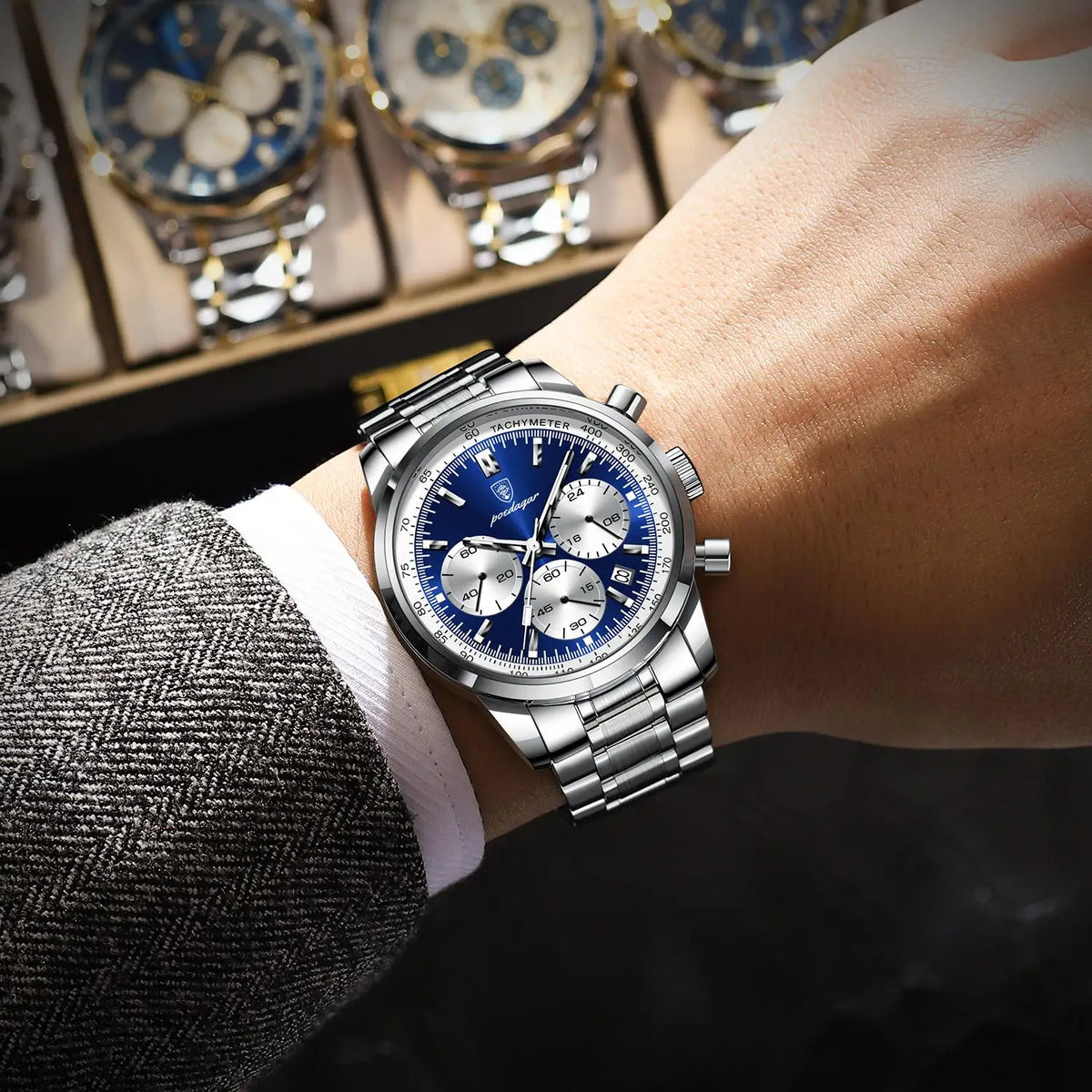 POEDAGAR Luxury Men Watch Waterproof Luminous Chronograph Date Watch For Man Stainless Steel Military Sport Men's Quartz Watches