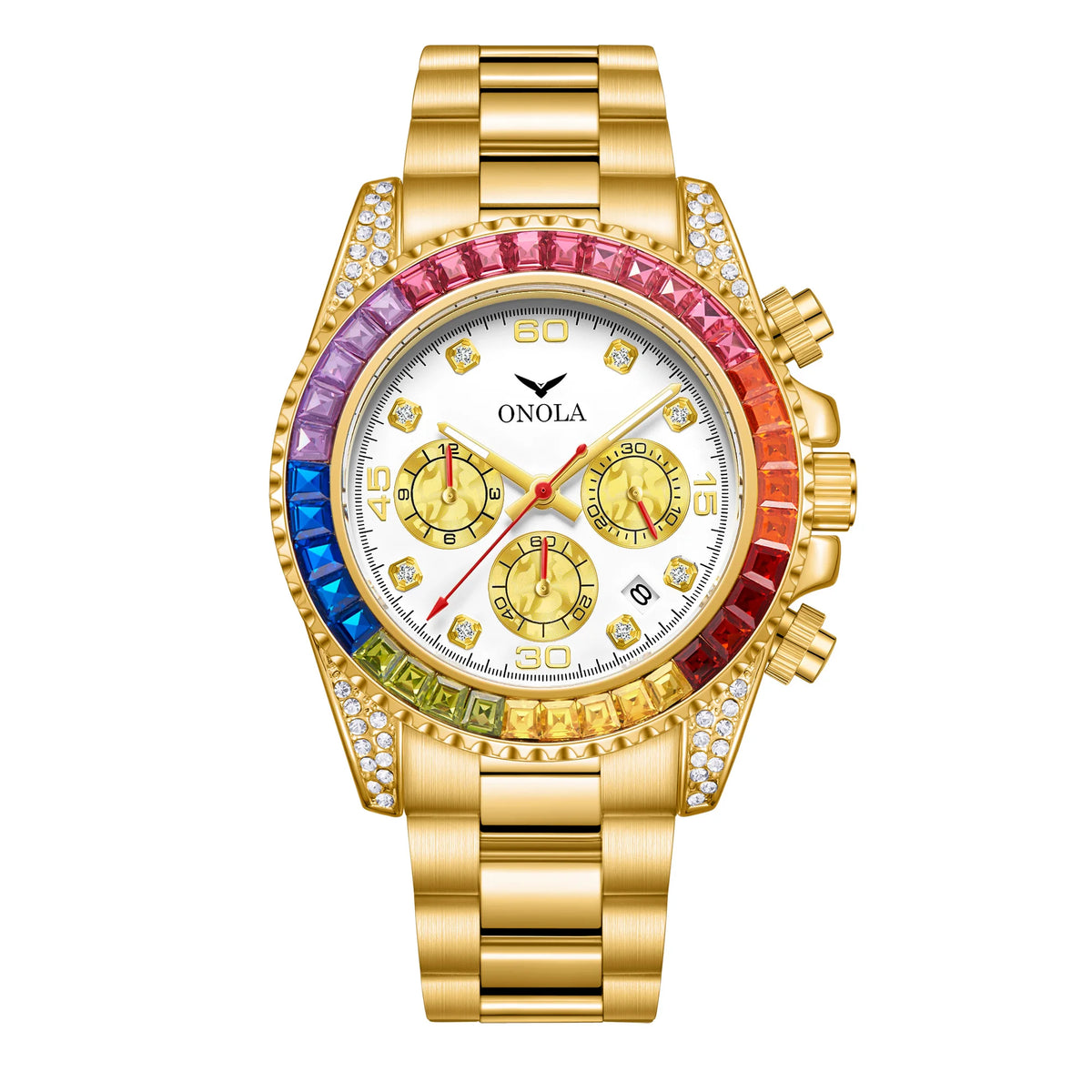 TOP Business Gold Quartz Watch Men's ONOLA Colorful Diamond Stainless Steel with Waterproof Men Watch Clock
