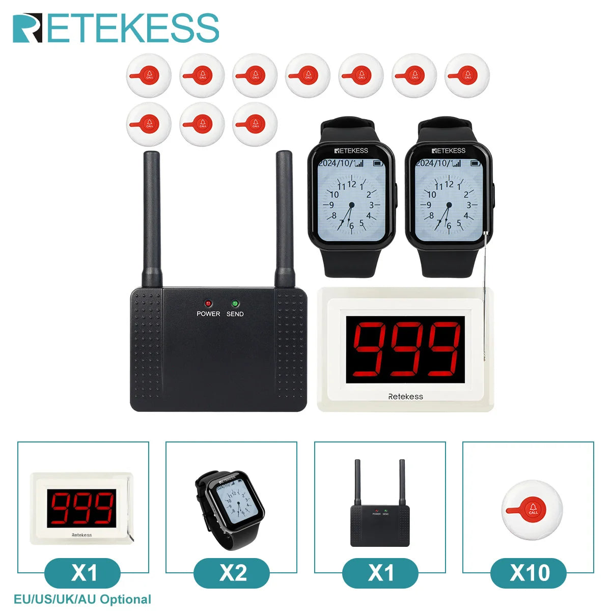 Retekess Caregiver Pager Wireless Calling System T114 Screen TD113 Watch Alert SOS Call Buttons for Clinic Hospital Nurses Home
