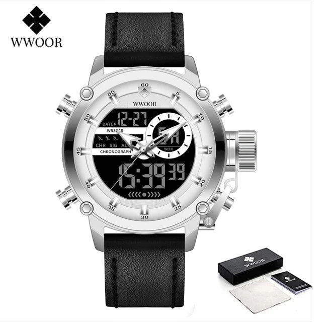 WWOOR Fashion Watches For Men Luxury Business Digital Wristwatch Military Sports Quartz Male Watch Waterproof Clock Montre Homme