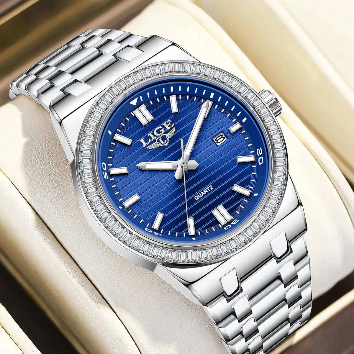 LIGE 2026 new simple men's watch fashion stainless steel Top luxury clock calendar luminous waterproof watches for men reloj+BOX