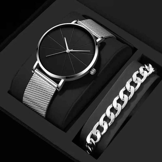 Mens Fashion Business Quartz Wristwatch Fashion Calendar Men Watch Mesh Belt Men Luxury Silvery Bracelet Watches