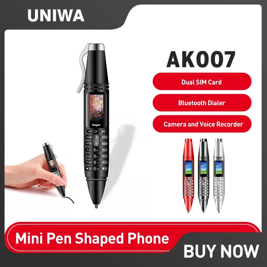UNIWA AK007 Mini Pen Phone – 2G GSM, Dual SIM, 0.96" OLED, Bluetooth Dialer, FM Radio, Magic Voice
