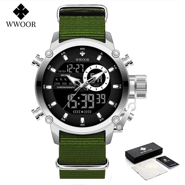 WWOOR Fashion Watches For Men Luxury Business Digital Wristwatch Military Sports Quartz Male Watch Waterproof Clock Montre Homme