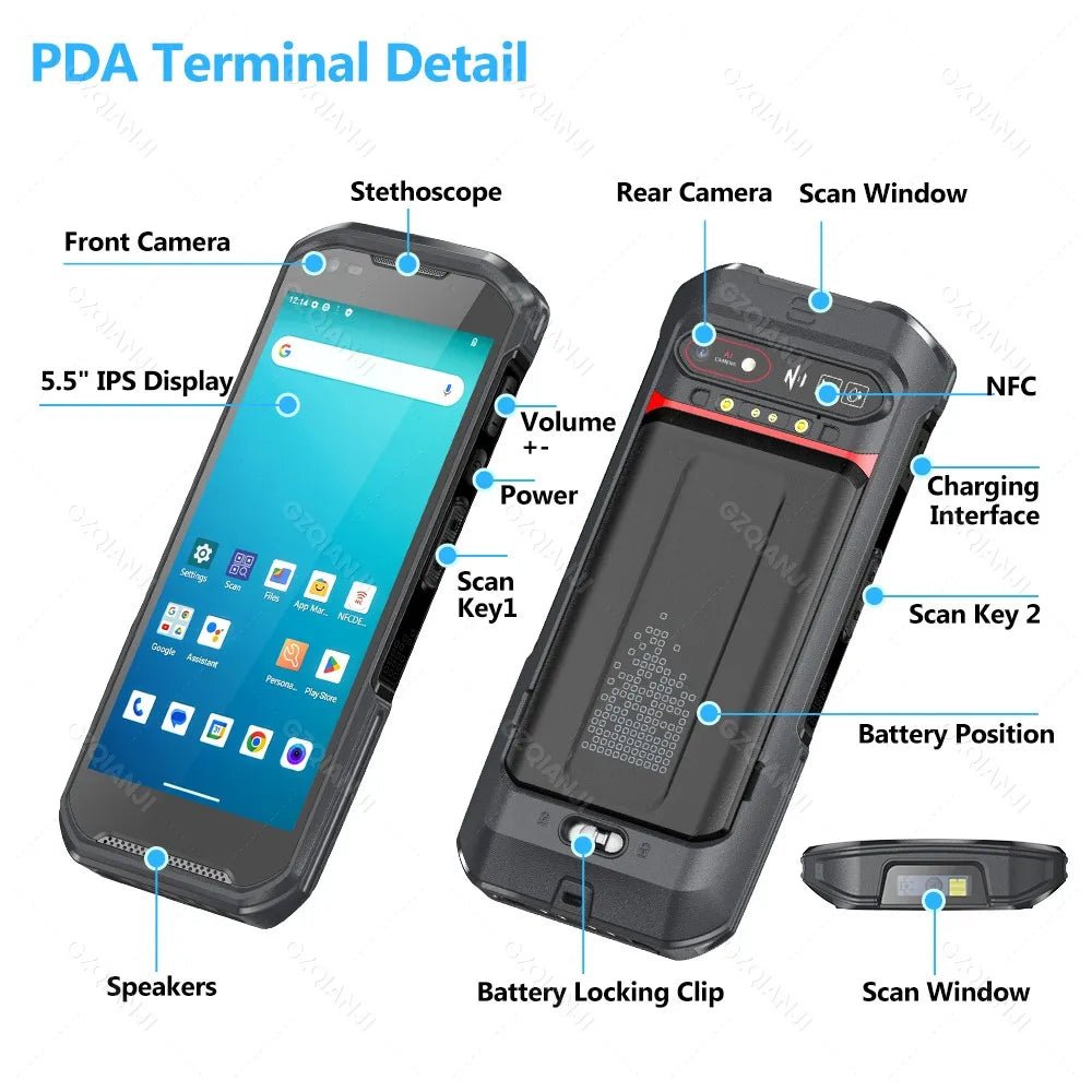 6G64G PDA Terminal Android 13 with NFC Bluetooth Wifi GPS Grip 2D Barcode Scanner Reader Data Collector Mobile Warehouse device