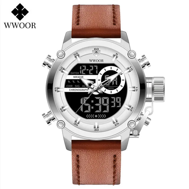 WWOOR Fashion Watches For Men Luxury Business Digital Wristwatch Military Sports Quartz Male Watch Waterproof Clock Montre Homme