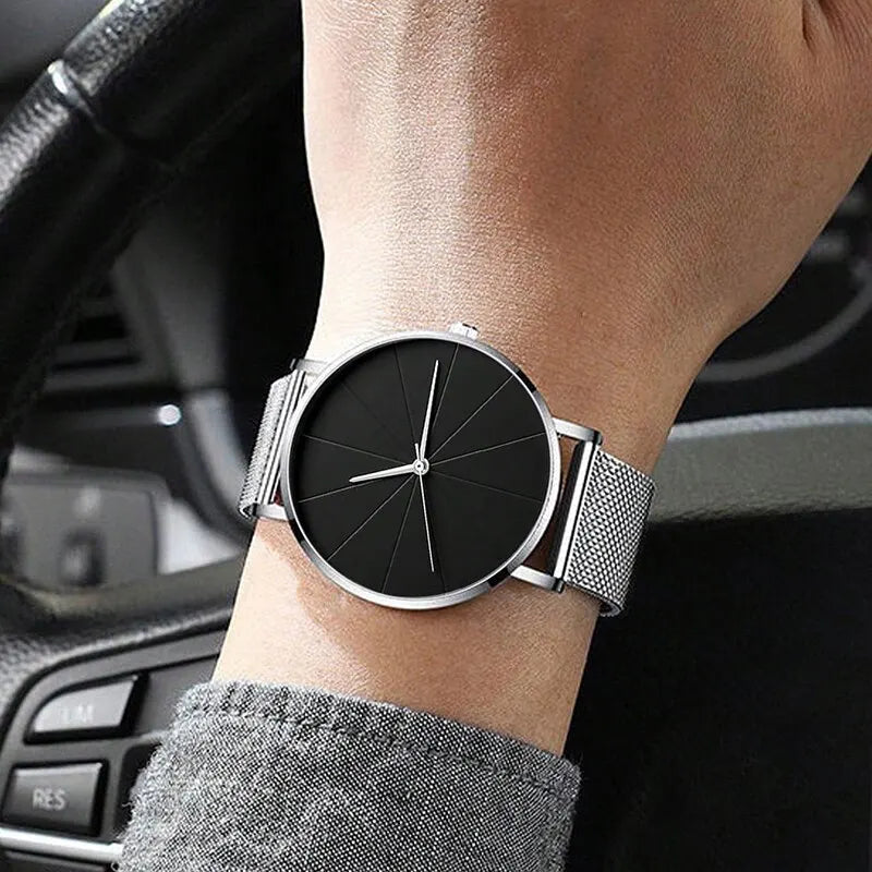 Mens Fashion Business Quartz Wristwatch Fashion Calendar Men Watch Mesh Belt Men Luxury Silvery Bracelet Watches