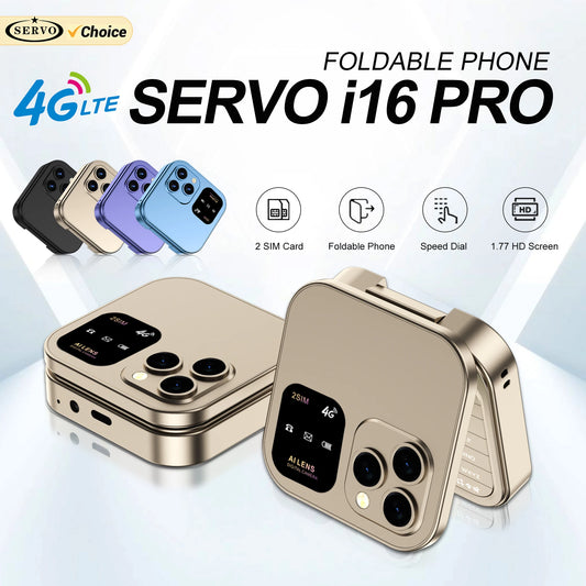 SERVO i16 Pro 4G Mini Flip Phone – Dual SIM, Call Recording, Speed Dial, FM Radio, Blacklist