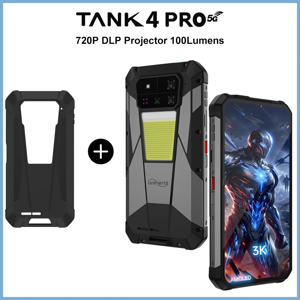 Unihertz Tank 4 Pro 5G – Built-in 720P Projector, Dimensity 8300, 32GB+512GB, 11600mAh, 3K AMOLED