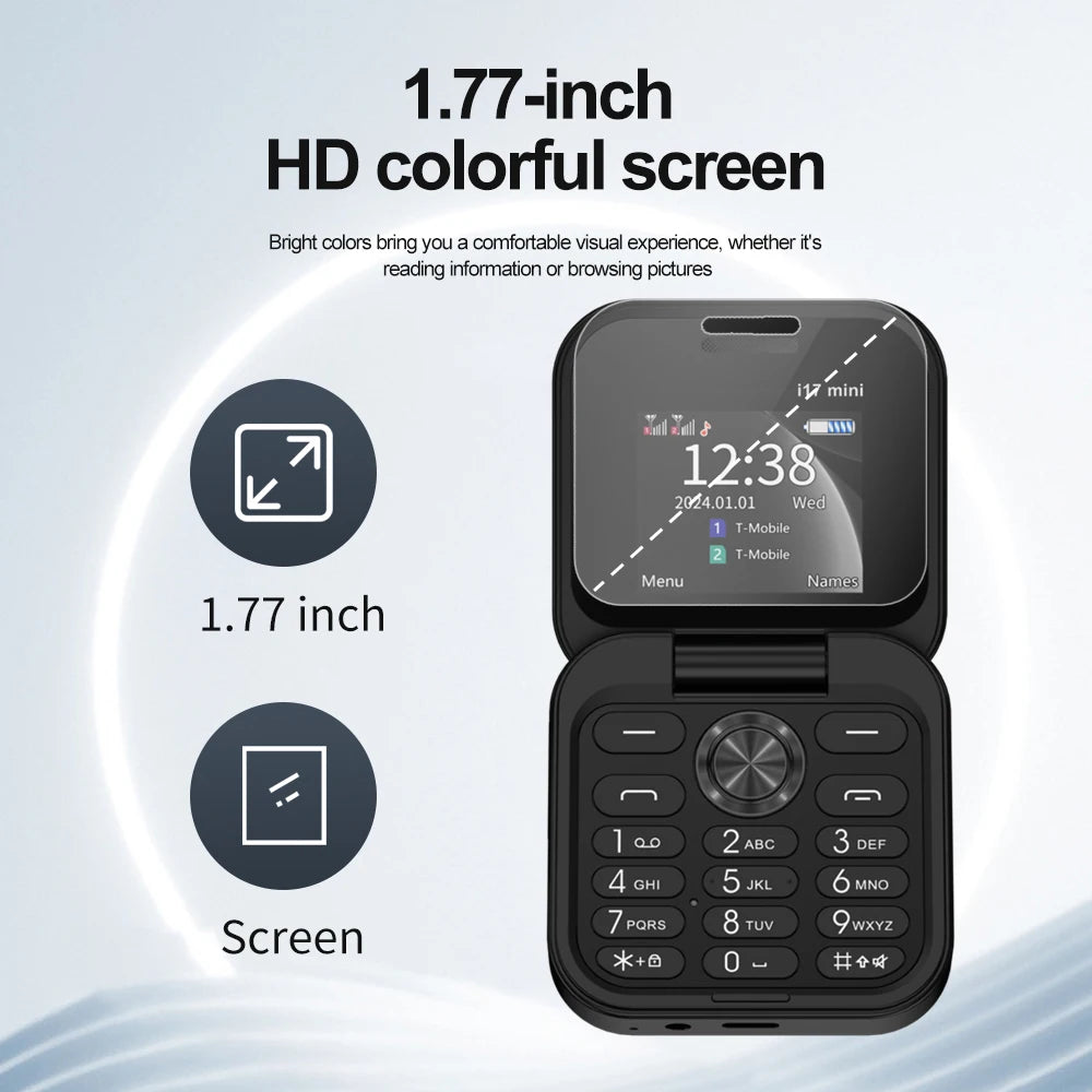 SERVO i17 Mini Flip Phone – 2G GSM, Dual SIM, 1.77" Screen, Magic Voice, Compact Foldable Design