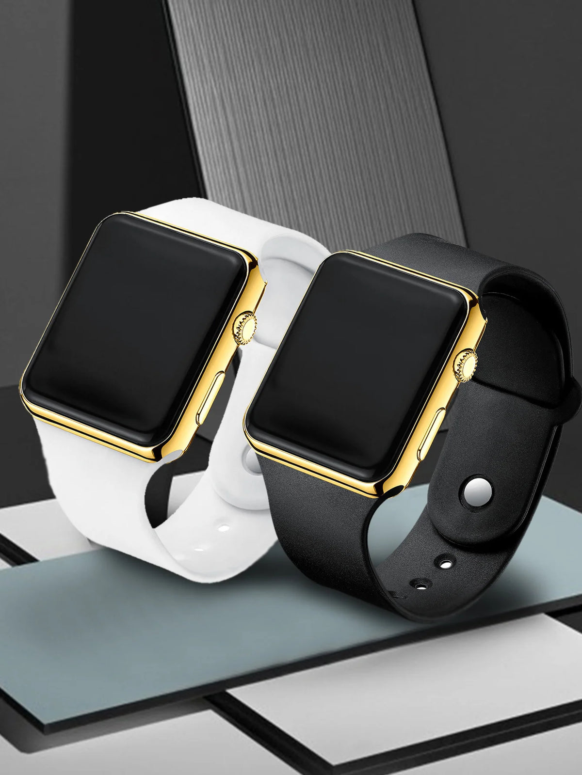 2 Stylish Simple Rectangular Silicone Men's Electronic Watch Travel All-Purpose Birthday Gifts