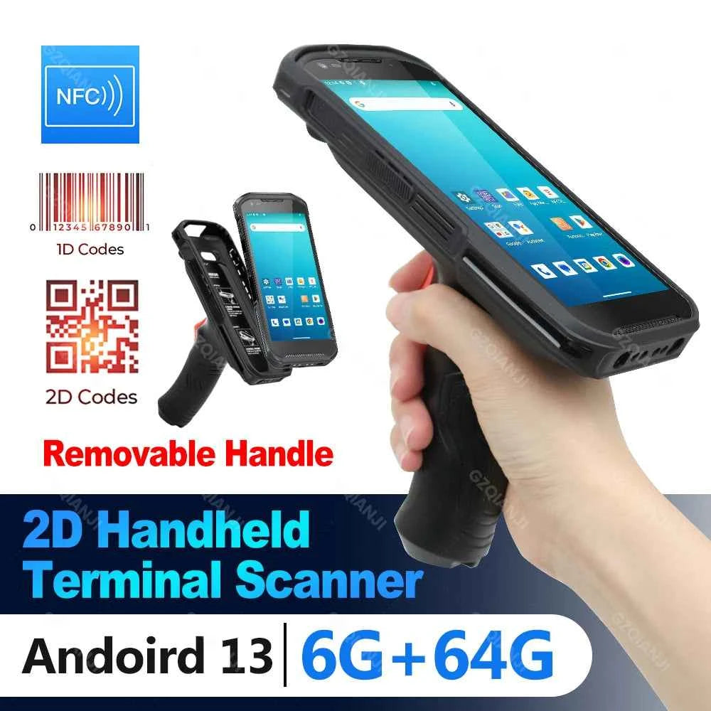 6G64G PDA Terminal Android 13 with NFC Bluetooth Wifi GPS Grip 2D Barcode Scanner Reader Data Collector Mobile Warehouse device
