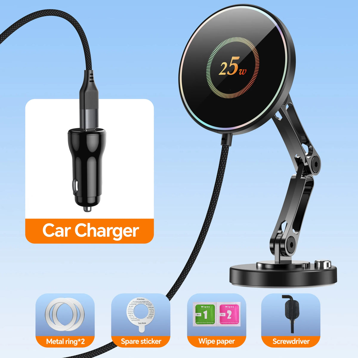 25W Magnetic Wireless Car Charger and Mount for iPhone 17 16 15
