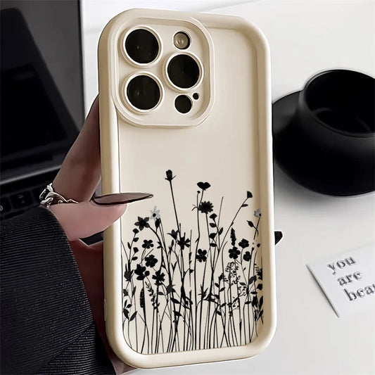 Black Flower Silicone Phone Case – Fits iPhone 7 to 16 Pro Max, XR, X, XS, SE – Soft Protective Cover