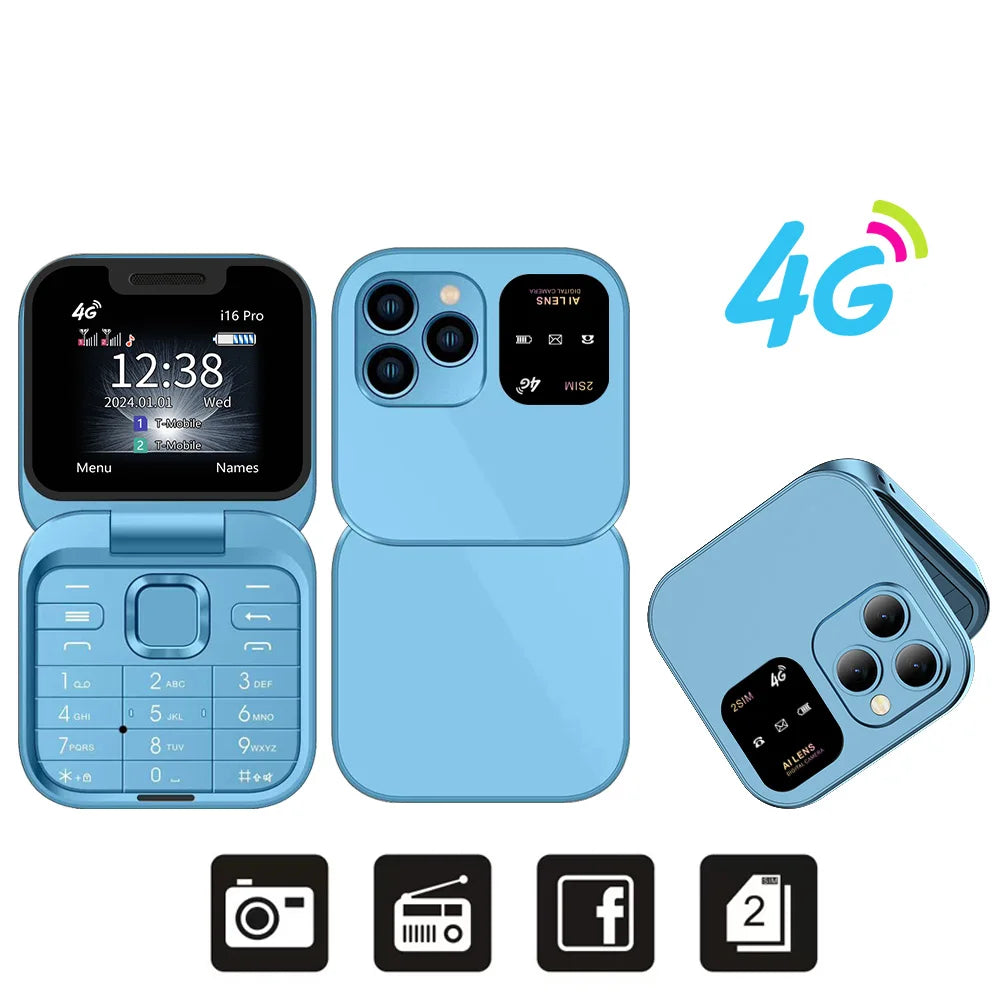 SERVO i16 Pro 4G Mini Flip Phone – Dual SIM, Call Recording, Speed Dial, FM Radio, Blacklist