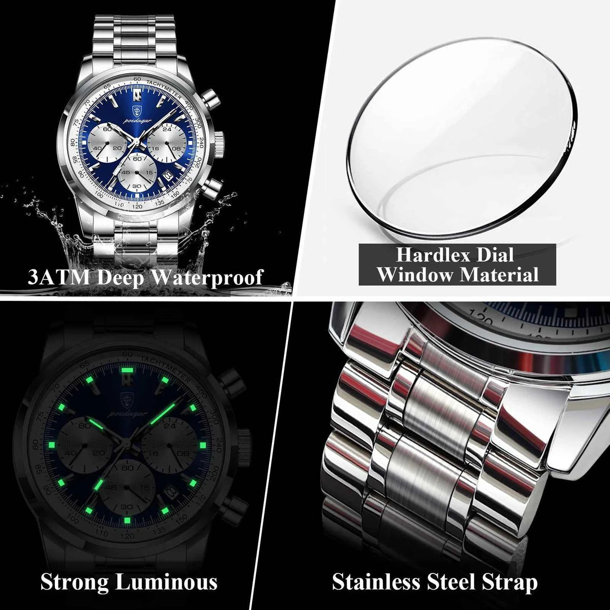 POEDAGAR Luxury Men Watch Waterproof Luminous Chronograph Date Watch For Man Stainless Steel Military Sport Men's Quartz Watches