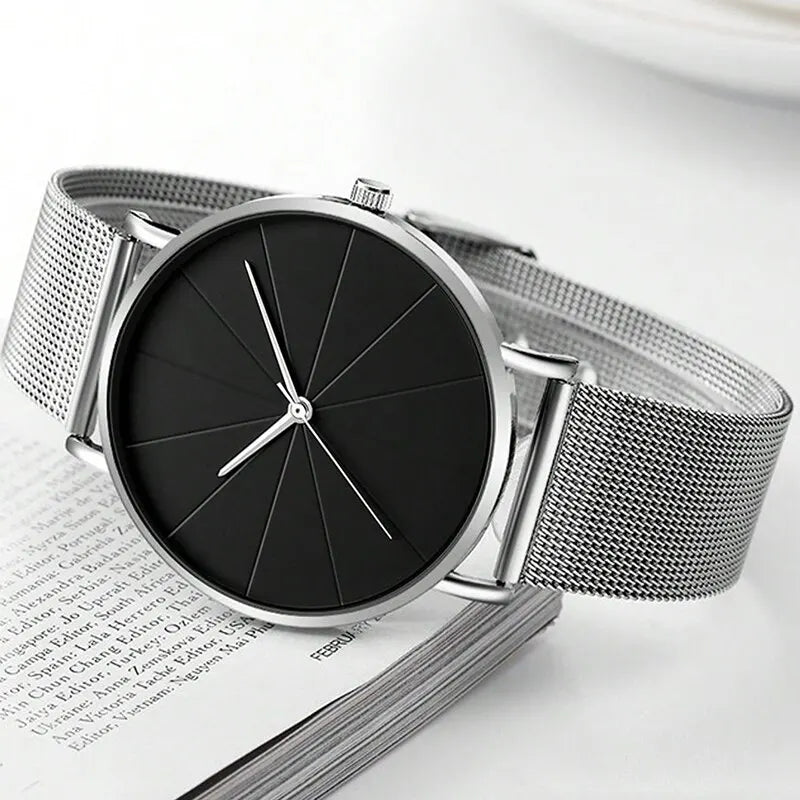 Mens Fashion Business Quartz Wristwatch Fashion Calendar Men Watch Mesh Belt Men Luxury Silvery Bracelet Watches