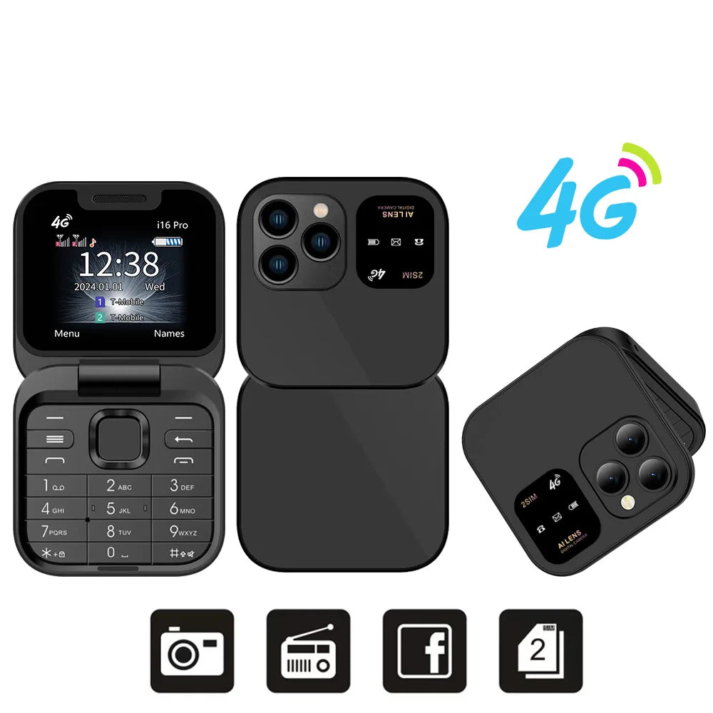 SERVO i16 Pro 4G Mini Flip Phone – Dual SIM, Call Recording, Speed Dial, FM Radio, Blacklist