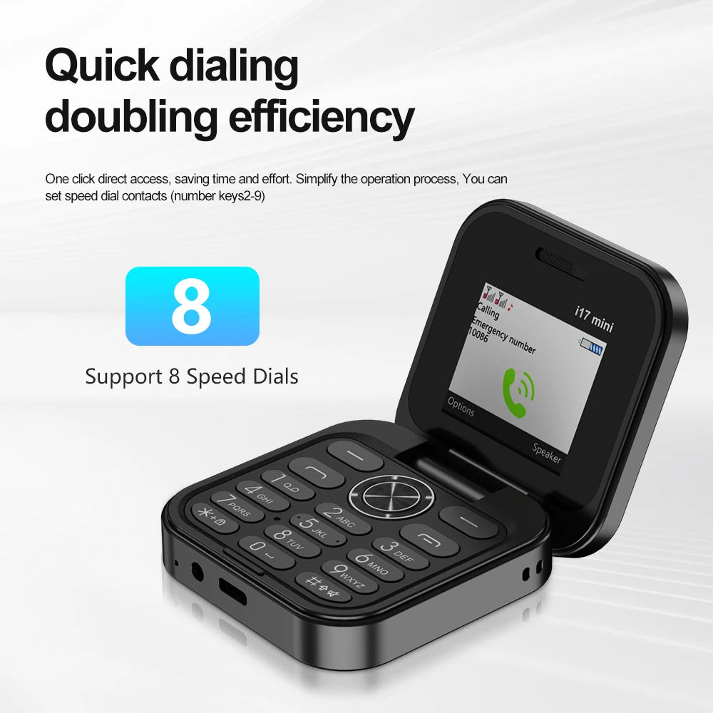 SERVO i17 Mini Flip Phone – 2G GSM, Dual SIM, 1.77" Screen, Magic Voice, Compact Foldable Design
