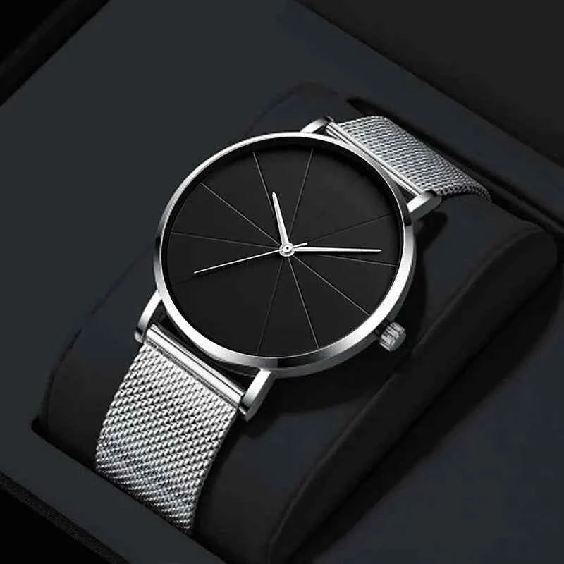 Mens Fashion Business Quartz Wristwatch Fashion Calendar Men Watch Mesh Belt Men Luxury Silvery Bracelet Watches