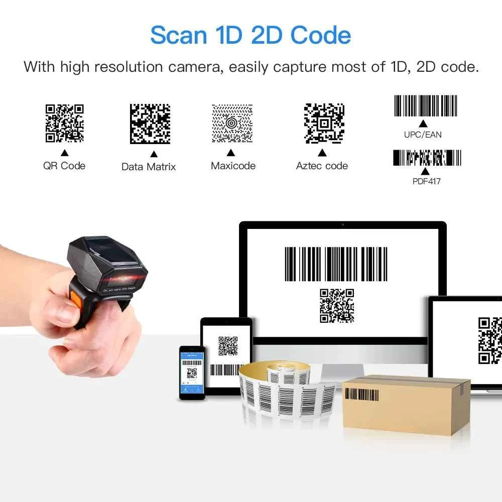 Eyoyo EY-016 2D Wearable Ring Barcode Scanner Mini Portable 3-in-1 USB Wired 2.4G Wireless Bluetooth Finger Scanner iPad iPhone