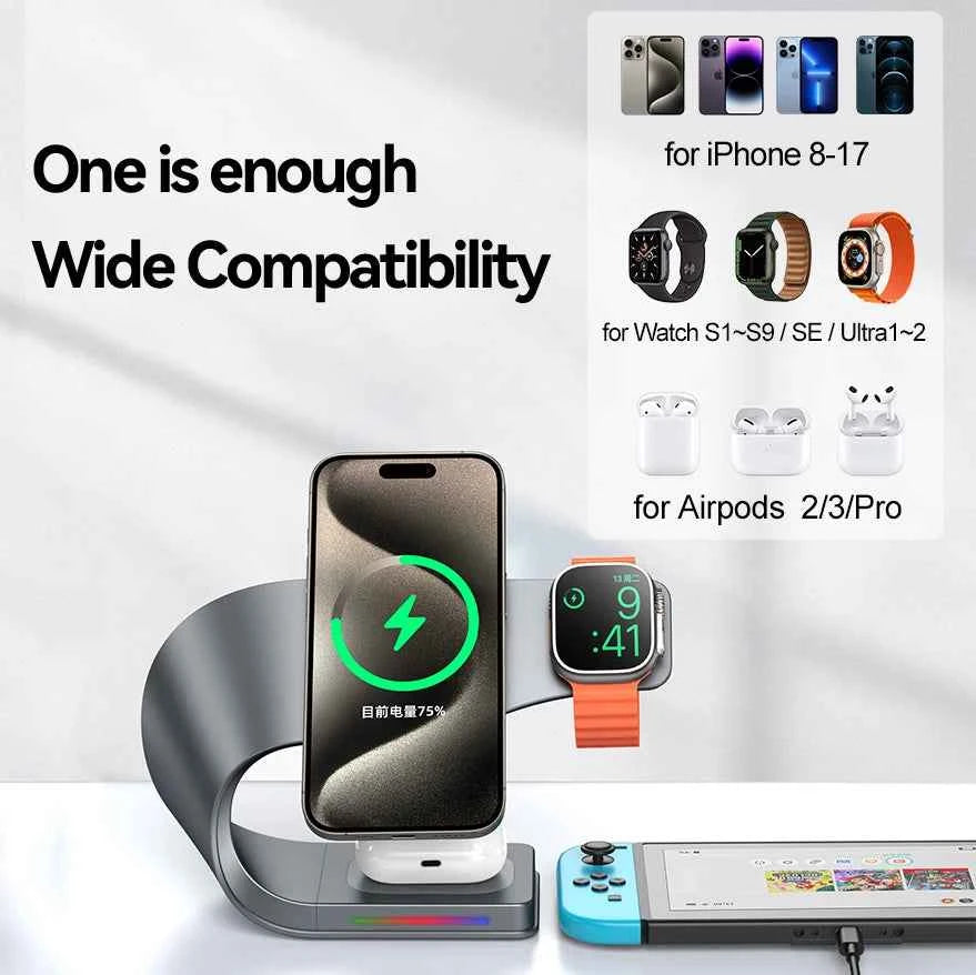 4-in-1 Magnetic 15W Wireless Fast Charging Station for iPhone, AirPods and Apple Watch