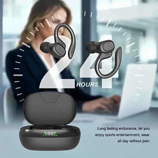 True Wireless Sports Ear Clip Headphones with LED Display