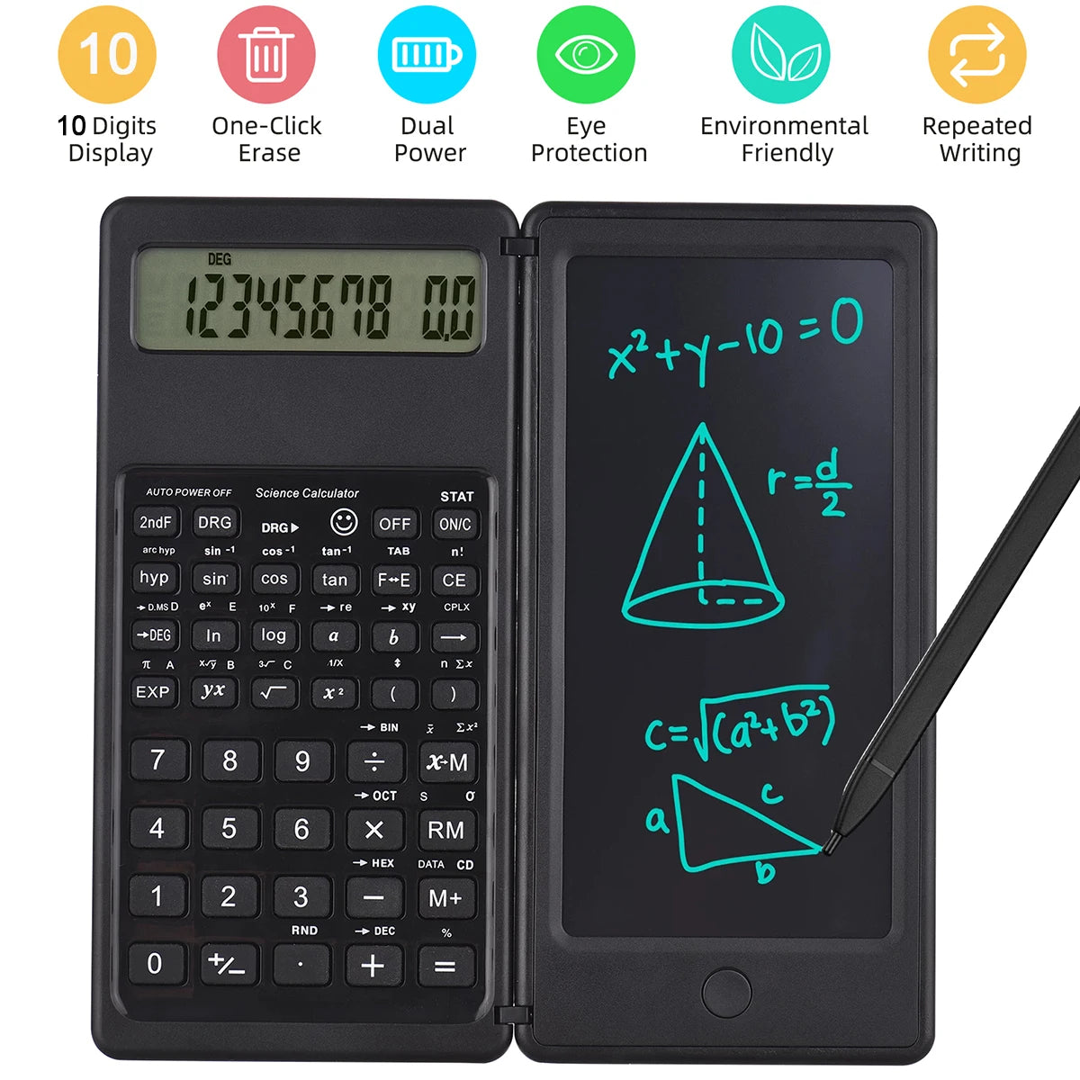 Upgraded Solar Scientific Calculator with LCD Notepad Functions Professional Portable Foldable Calculator for Students