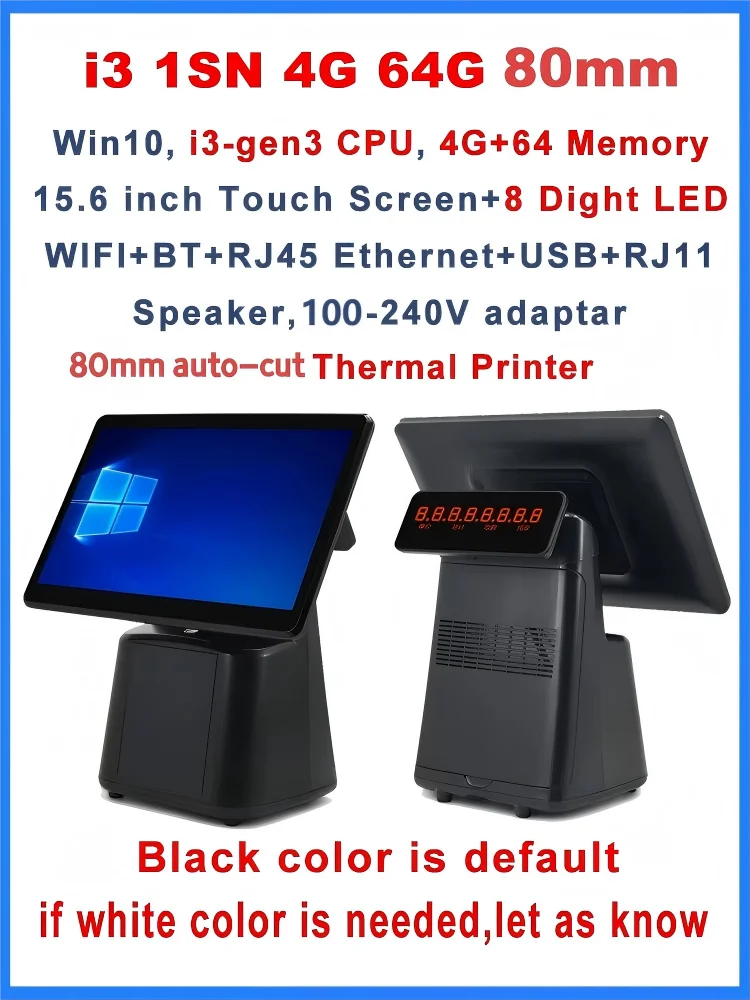 15.6 Inch Touch Screen POS Terminal Cash Register with 58/80mm Thermal Printer All in One POS System for Restaurant Supermarket
