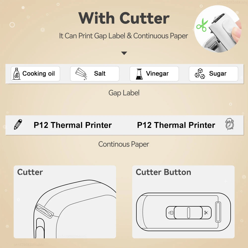 Mini Label Printer Marklife P12 Self-adhesive Sticker Printer P12 Portable Thermal Labeling Machine With Cutter or 1PK Label Tap