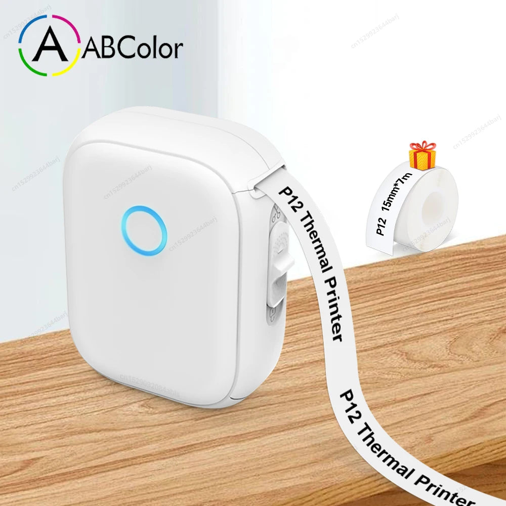 Thermal Label Printer P12 Mini Portable Label Maker Wireless Bluetooth Handheld Continuous Label Machine or 2PK P12 Label Paper